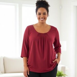 JMS 3/4 Sleeve Cotton Red Top Sz 1X (16-18)